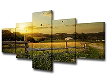 【中古】【輸入品・未使用】TUMOVO 5ピース キャンバス ウォールアート リビングルーム用 - アート田舎風景 フィールドと芝生 - モダンなホームデコ 枠張り済み すぐに掛け