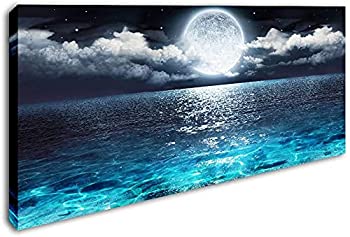 【中古】【輸入品・未使用】DVQ ART - 海 キャンバス 壁アート ブルー クリア オーシャン シーケープ ジークレー アートワーク 雲の満月 風景 フレーム入り 写真 キャンバス