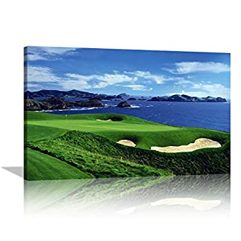 【中古】【輸入品・未使用】大型壁装飾 リビングルーム ゴルフコース 風景画 キャンバスプリント 青空と海の風景 壁アートワーク HDプリント 自宅用 枠張り済み すぐに掛け
