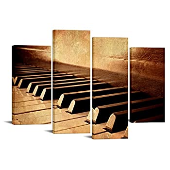 【中古】【輸入品・未使用】ライブアート装飾???4パネル壁アートセピアトーンピアノキープリントキャンバスInstrument抽象キャンバス絵画ジクレー印刷with木製フレーム、モ|スカイマーケットプラス