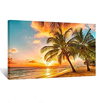 【中古】【輸入品・未使用】Kreative Arts キャンバスプリント 室内装飾 - 夕焼け 海景 ココビーチ モダンな絵画 壁アート画像 パネル加工済み すぐに取り付け可 20 インチ