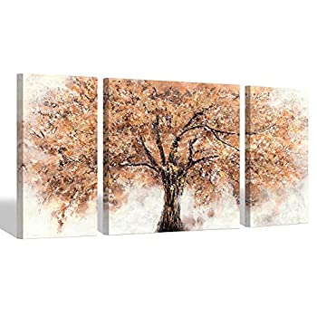 【中古】【インポート品・未当て嵌める】一般化的な木のキャンバスウォールアート - オレンジ色の木の花の作物細工物 リビングお部屋 (32in x 16in x 2 ダイアログボックス+ 32in x 32はたご屋
