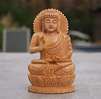【中古】【輸入品・未使用】DharmaObjects 手彫り カダム 木製 祝福 座る仏像 (高さ6インチ x 幅3.5インチ 釈迦 仏陀)