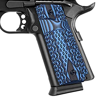 【中古】【輸入品・未使用】Guuun 1911 スリムグリップ G10 フルサイズ アンビ安全カット ビッグスクープ ダイヤモンドテクスチャー ブルー/ブラック