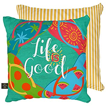 【中古】【輸入品・未使用】Flip Flops 夏用装飾枕 Life Is Good インドア/アウトドア 17インチ x 17インチ