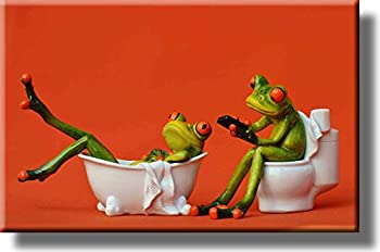 【中古】【インポート品・未当てはめる】(28糎 x 36糎 ) - Frogs インチ the Bathroom Picture on Stretched Canvas%ｶﾝﾏ% Wall Art decor%ｶﾝﾏ% Ready to Hang