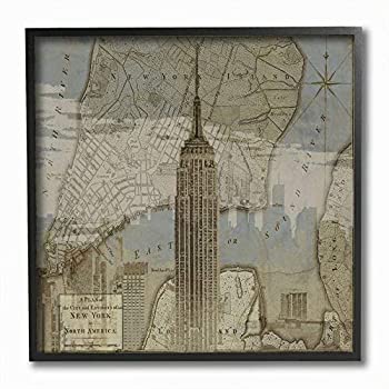 【中古】【輸入品・未使用】Stupell Industries ニューヨークシティ ビンテージ地図と建物デザイン、Dylan Matthewsによるデザイン、12 x 12、ブラックフレーム