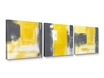 【中古】【輸入品・未使用】Niwo ART-グレーとイエロー 抽象シリーズ キャンバスウォールアート ホームデコレーション ストレッチ済み すぐに掛けられます|スカイマーケットプラス