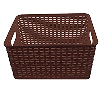 【中古】【輸入品・未使用】(Large%カンマ% Brown) - YBM Home Plastic Rattan Storage Box Basket Organiser ba426 (Brown%カンマ% Large)
