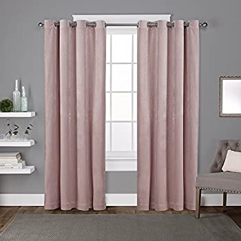 【中古】【輸入品・未使用】Exclusive Home Curtains ATIホーム 厚手のベルベット素材ハトメカーテンパネル2枚 Blush Pink ホワイト EH8195-07 2-96G