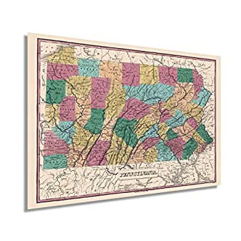 【中古】【インポート品・未当て嵌める】HISTORIX Vintage 1829 Pennsylvania State Map - 16x24in ビンテージ軍用地図 ペンシルベニア州州ウォール作物 - ペンシルバニア州の軍用地図 - PA