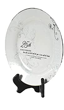 【中古】【インポート品・未当て嵌める】25th Wedding Anniversary Love Sees with the Heart Porcelain Plate with Stand
