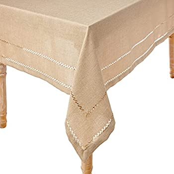 【中古】【輸入品・未使用】(バイオレット・リネン) Violet Linen テーブルクロス 横長/長方形 60%ﾀﾞﾌﾞﾙｸｫｰﾃ% x 84%ﾀﾞﾌﾞﾙｸｫｰﾃ% ブラウン HEM STITCH OT-4｜スカイマーケットプラス