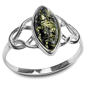 【中古】【輸入品・未使用】Green Amber Sterling Silver Celtic Trinity Knotリング