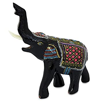 【中古】【輸入品・未使用】NOVICA ブラックアニマルテーマ レインツリー 木製彫刻 高さ5.5インチ 「Happy Elephant」