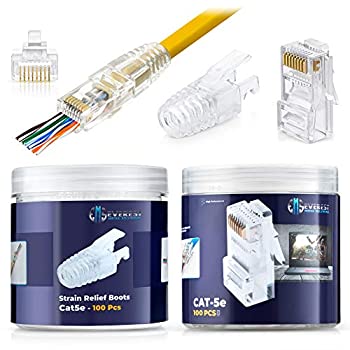 【中古】【輸入品・未使用】EMS RJ45 Cat5e パススルーコネクタとストレインリリーフブーツ - 100/100個パック | EZ to 圧着モジュラープラグ ソリッドまたはストランドUTP