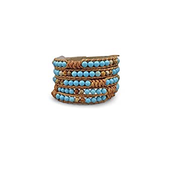 【中古】【輸入品・未使用】Mgr多層Hand Crafted Boho Genuine Stone Beaded On GenuineレザーSuper 5ラップブレスレット35?\