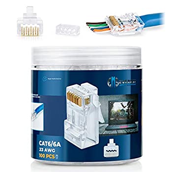 【中古】【インポート品・未当て嵌める】EMS RJ45 Cat6/6a パススルーコネクタ いけ図々しい 23 AWG 大径 UTP 網状組織有線テレビ 100個 | 挟みいれる御引き回し付き添い人