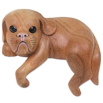 【中古】【インポート品・未当て嵌める】Novicaベージュ毛の荒物主題メロディ木製刻みつける、\u0027 Curiousシーズー\u0027