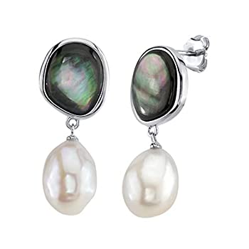 【中古】【輸入品・未使用】THE Pearl Source 9～10mm ホワイト淡水パール&ブラックマザーオブパールニーナピアス レディース