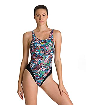 【中古】【インポート品・未当て嵌める】Arena Kun Map Swim Tech Back MaxLife One Piece Swimsuit, Black-Multicolor, 24
