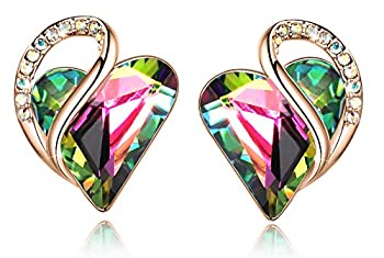 【中古】【輸入品・未使用】Leafael 18K ローズゴールドメッキ ラブハートスタッドイヤリング ヒーリングストーン付き クリスタルジュエリー 女性へのギフト, クリスタル ラ