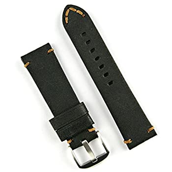 【中古】【インポート品・未当てはめる】B \u0026 R周波数帯域24?粍ブラッククラシックビンテージレザー時辰儀バンドストラップカーキStitch???Large長