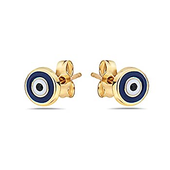 【中古】【輸入品・未使用】Pori Jewelers 14K 純金 邪視 スタッドピアス 本物の14Kゴールドバタフライキャッチ付き イエロー|スカイマーケットプラス