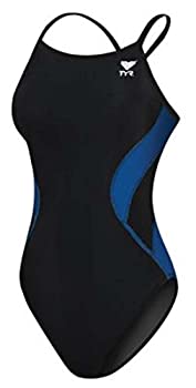 【中古】【輸入品・未使用】(34, Black/Blue) - TYR Adult Alliance Diamond Back Splice Swimsuit