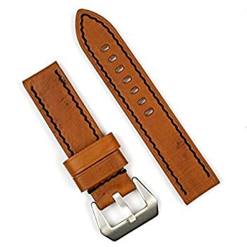 【中古】【輸入品・未使用】タンビンテージ木製レザーblack-stitch 24?mm時計バンドショート