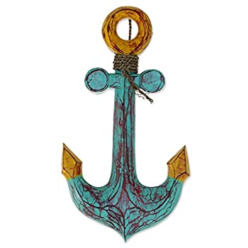 【中古】【輸入品・未使用】NOVICA 手彫り アルベシア 木製 航海 ウォールアート サイン Agel Grass コード付き 「Anchors Aweigh」
