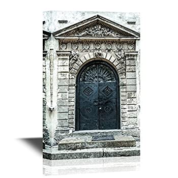 【中古】【輸入品・未使用】wall26 - ドアキャンバスウォールアート - アンティークメタルドア ポーチと階段付き - ギャラリーラップ モダンホームアート | すぐに掛けられ