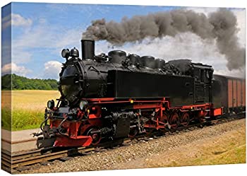 【中古】【輸入品・未使用】キャンバス印刷ウォールアート???Steam Train Withブラック煙で実行島Rugen、Northernドイツ|モダン壁装飾/ホームデコレーションストレッチギ