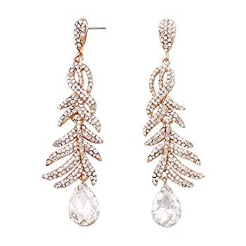 【中古】【輸入品・未使用】Rosemarie Collections レディース 美しいパヴェクリスタル クジャク フェザースタイル ロングステートメントイヤリング 3.6インチ, ガラス, ク|スカイマーケットプラス