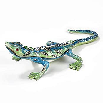 【中古】【インポート品・未当て嵌める】Kalifano 宝玉で飾られたエナメル 青色 緑であること ヤモリ 蜥蜴 小入れもの 水晶 その他-バッグ・小物・ブランド雑貨