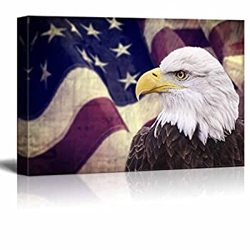 【中古】【輸入品・未使用】キャンバスプリント ウォールアート - アメリカ国旗とハクトウワシ | 愛国的なテーマ モダンウォールデコ/ホームアート ストレッチギャラリーキ|スカイマーケットプラス
