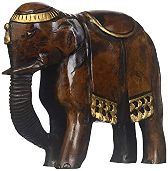 【中古】【輸入品・未使用】Novicaブラウンゴールドトーン動物象のテーマ木製彫刻、\' King \'