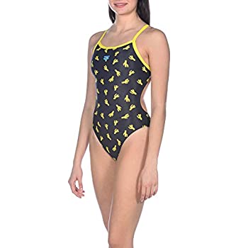 【中古】【輸入品・未使用】ARENA Women's Challenge Back MaxLife One Piece Athletic Training Swimsuit, Cactus Black/Yellow Star, 38