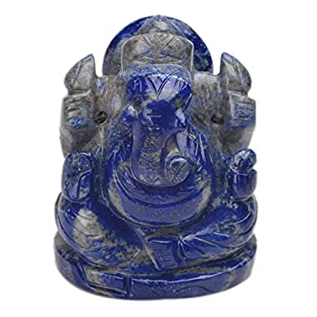 【中古】【輸入品・未使用】ブルーLapis Lazuli Gemstone 1170.00?CT美しい手彫りLab Certifiedガネーシャ像v-7855