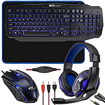 【中古】【インポート品・未当て嵌める】Ritz Gear ゲーミングアクセサリーキット (青み) 4はたご屋1 LEDうしろ側ともし火 バンドル マイコンジャズバンド マルチメディアシステム鍵盤付き添い人 光学式二十日鼠 マウ