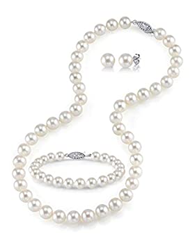【中古】【輸入品・未使用】The Pearl Source レディーズ 淡水養殖真珠のネックレス、ブレスレット＆ピアスセット 6.5-7.0mm｜スカイマーケットプラス