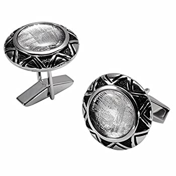 【中古】【インポート品・未当て嵌める】Starborn CreationsスターリングシルバーラウンドMuonionalusta Meteoriteカフリンク