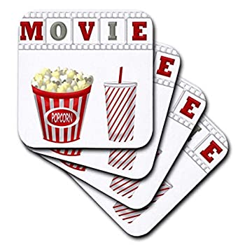 【中古】【輸入品・未使用】(set-of-8-Soft) - 3dRose The Word Movie with Popcorn and Soda Illustration in Red, White, and Grey - Soft Coasters, Set of 8 (cst_22269