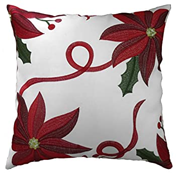 【中古】【輸入品・未使用】装飾クリスマス刺繍Poinsettiasデザイン枕 18\