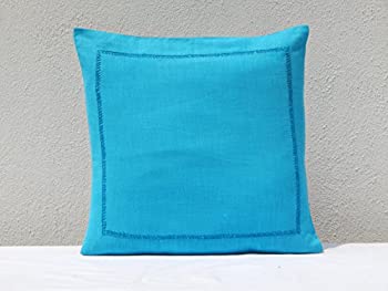 【中古】【輸入品・未使用】Gitika Goyal Home Khadi Chikanwork クッションカバー ライスデザイン 16 x 16 ブルー|スカイマーケットプラス