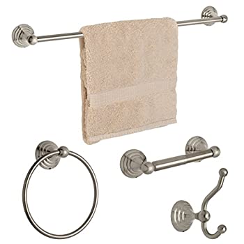 【中古】【輸入品・未使用】Dynasty Hardware 7500-SN-4PC Bel-Air Series Bathroom Hardware Set, Satin Nickel, 4-Piece Set, With 60cm Towel Bar