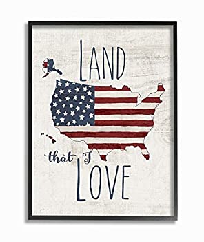 【中古】【輸入品・未使用】Stupell Industries Land That I Love Stars and Stripes Americana 素朴な木目調サイン ブラックフレームウォールアート 11 x 14 マルチカラー
