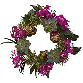 【中古】【輸入品・未使用】ほぼ自然4989?Orchid Artichoke and Succulent Wreath、20インチ