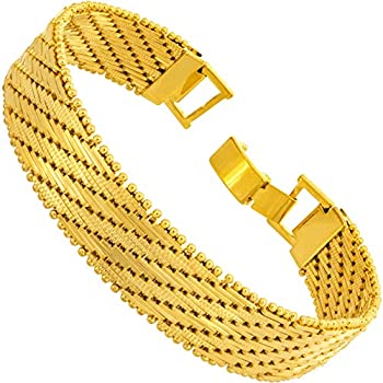 【中古】【輸入品・未使用】Lifetime Jewelry 13mm ビンテージ フラットバスケット編みブレスレット 24k 本物の金メッキ 男女兼用 ゴールド