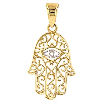 【中古】【輸入品・未使用】ソリッド14?Kゴールドフィリグリーハムサファティマの手with Evil Eye Charmペンダント